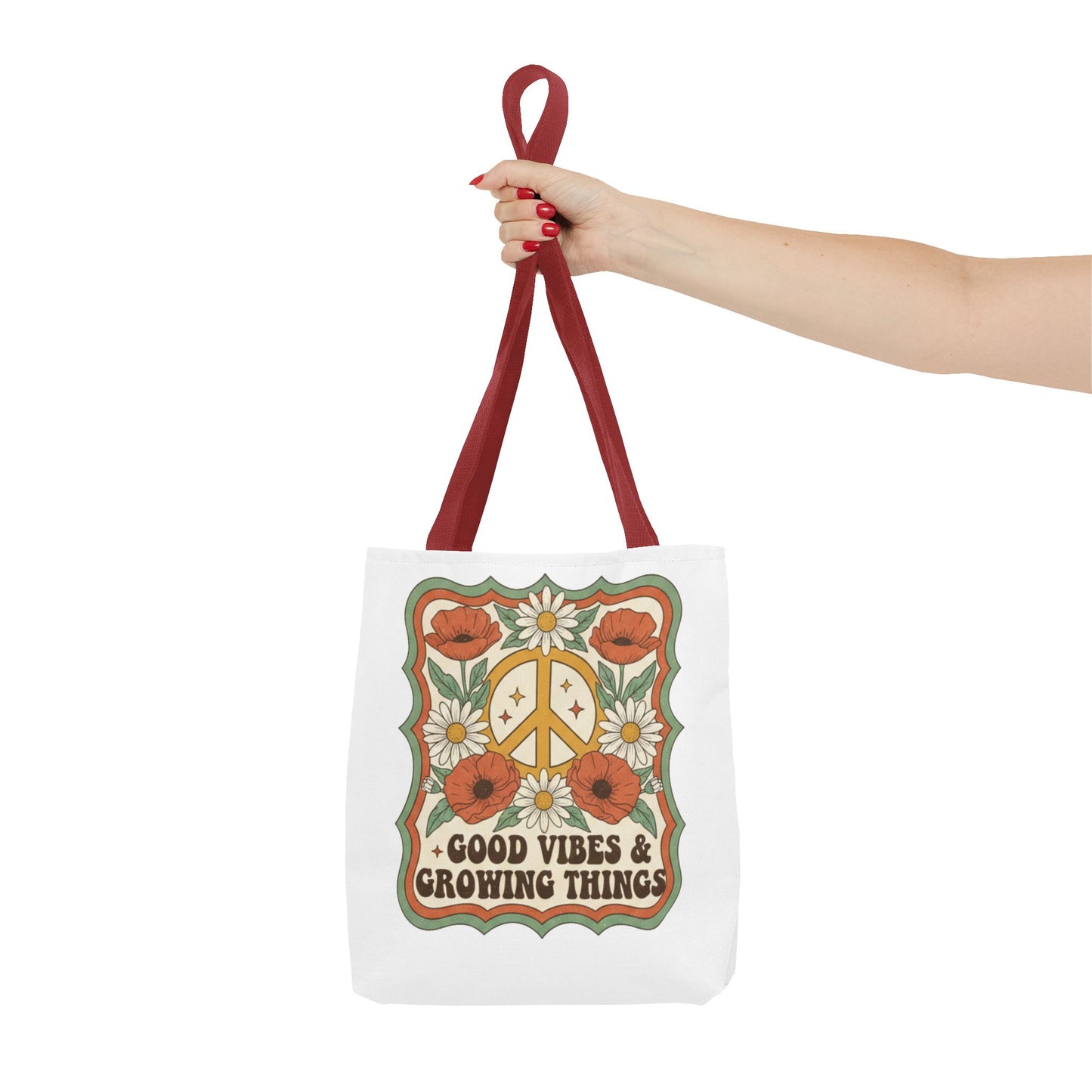 🌿 Retro Floral Tote Bag – “Good Vibes & Growing Things