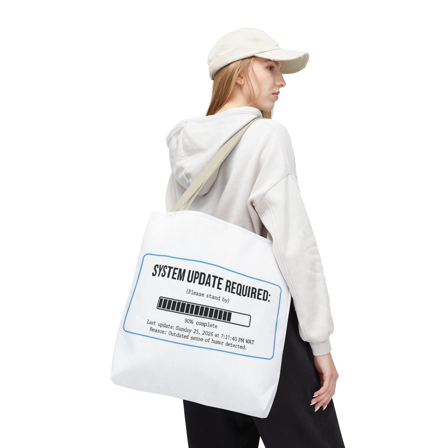 System Update Required Tote | Funny Tech Humor & Relatable "Outdated Humor" Canvas Bag