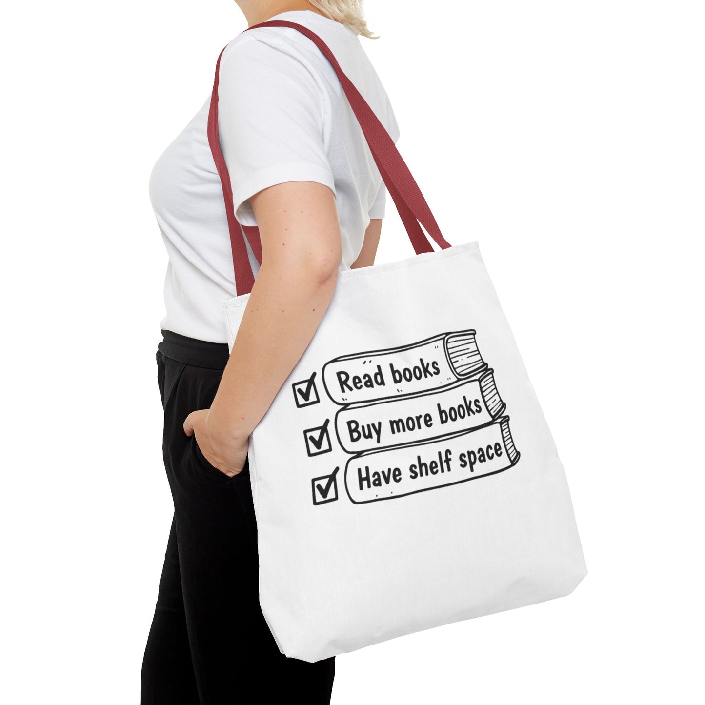 Booklover Tote Bag — "Read books, Buy more books, Have shelf space"