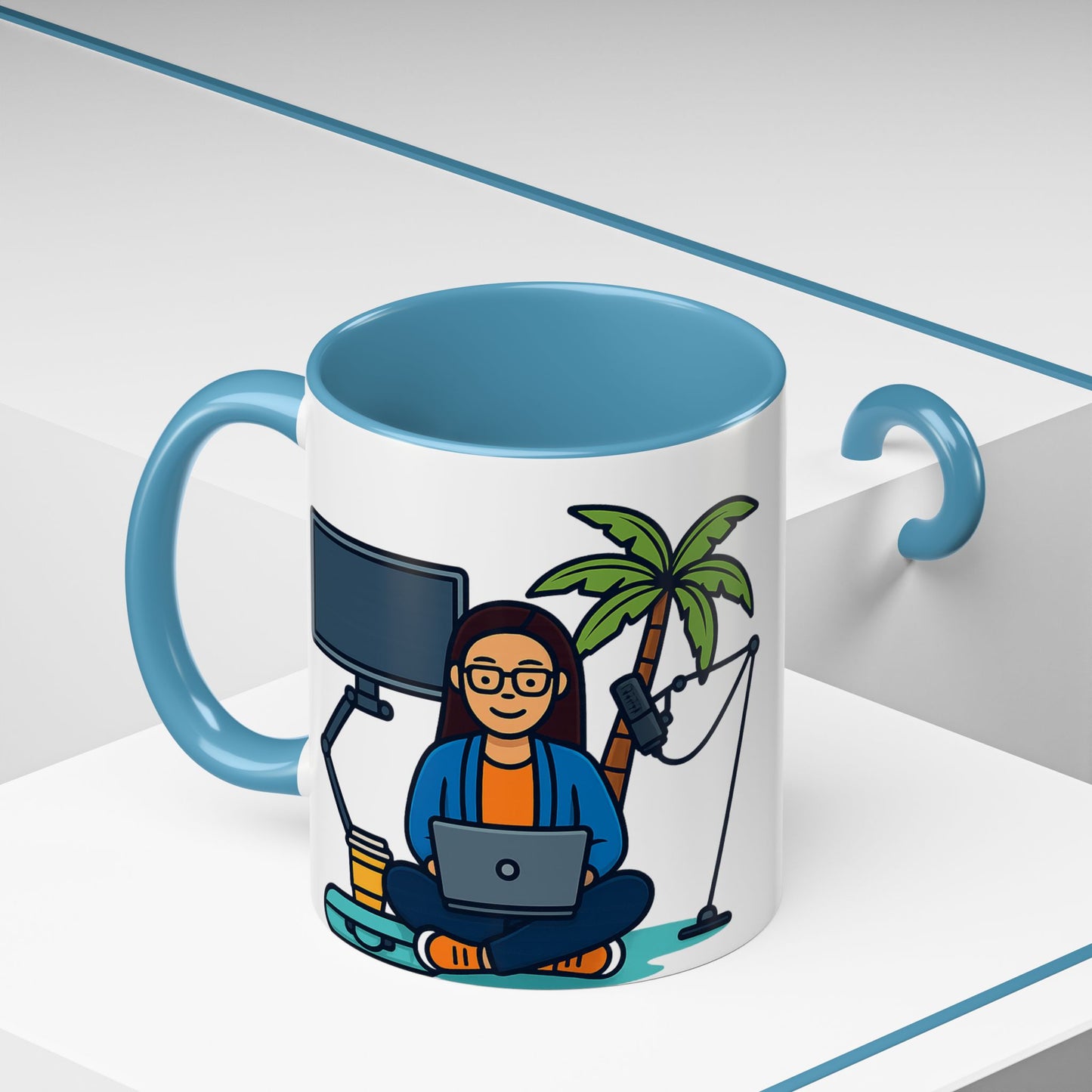 Island Podcast Coffee Mug Tropical Podcaster Illustration Ceramic Accent Mug