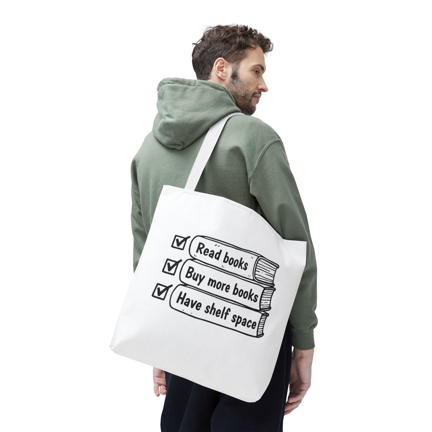 Booklover Tote Bag — "Read books, Buy more books, Have shelf space"