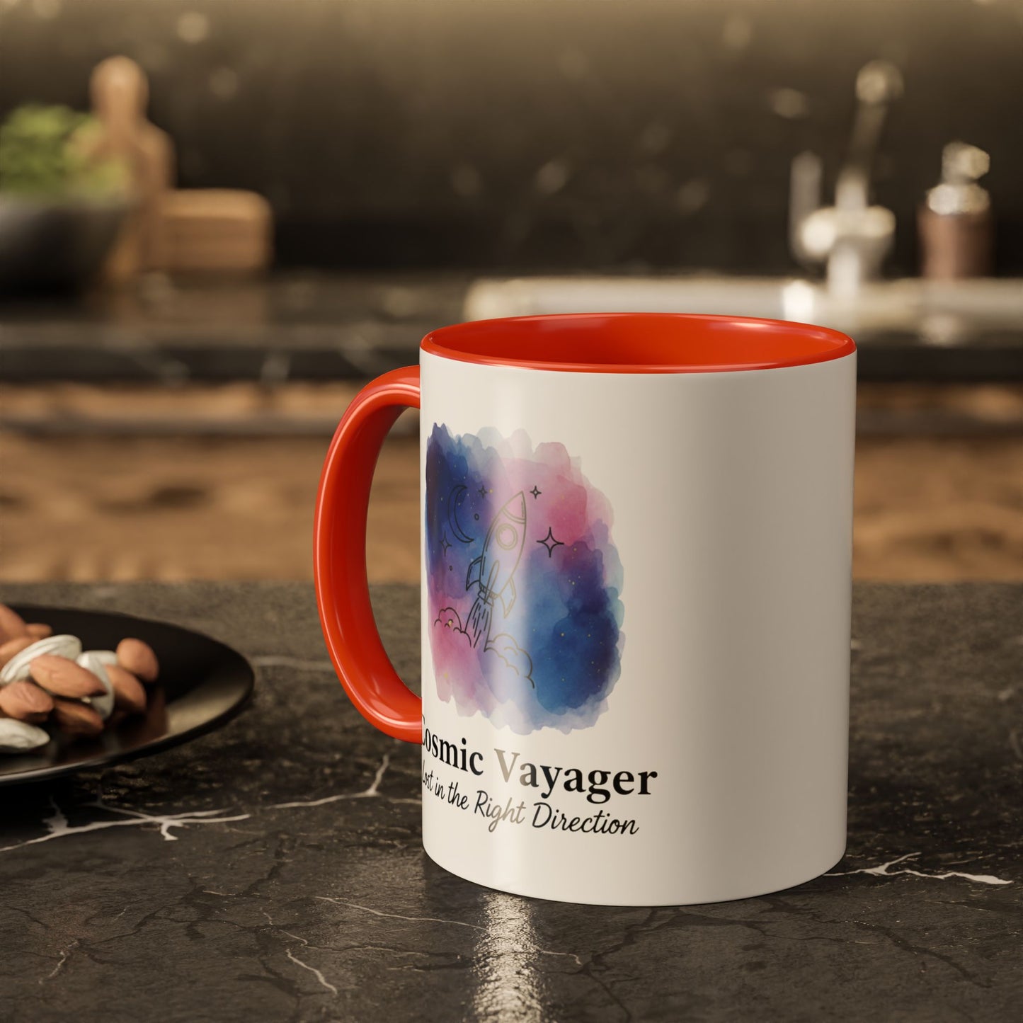 Cosmic Voyager Ceramic Coffee Mug – Space Rocket Art