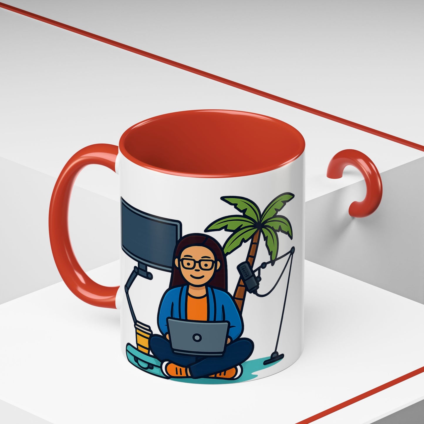 Island Podcast Coffee Mug Tropical Podcaster Illustration Ceramic Accent Mug