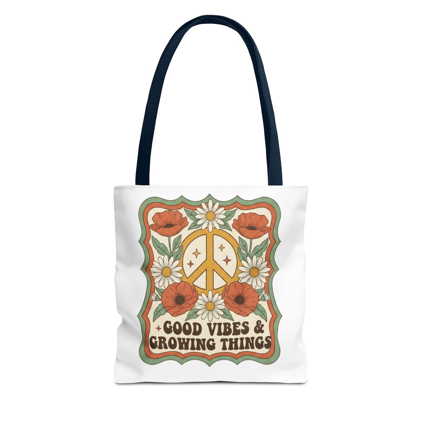 🌿 Retro Floral Tote Bag – “Good Vibes & Growing Things