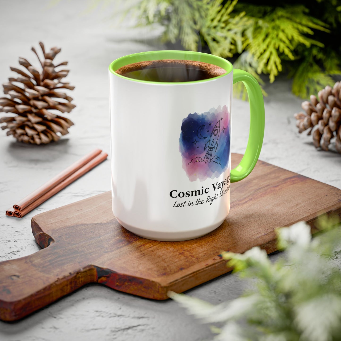 Cosmic Voyager Ceramic Coffee Mug – Space Rocket Art