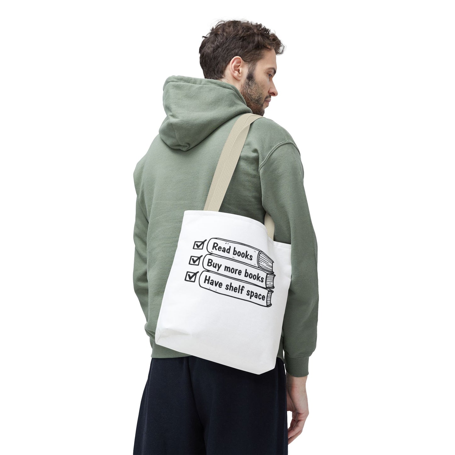 Booklover Tote Bag — "Read books, Buy more books, Have shelf space"