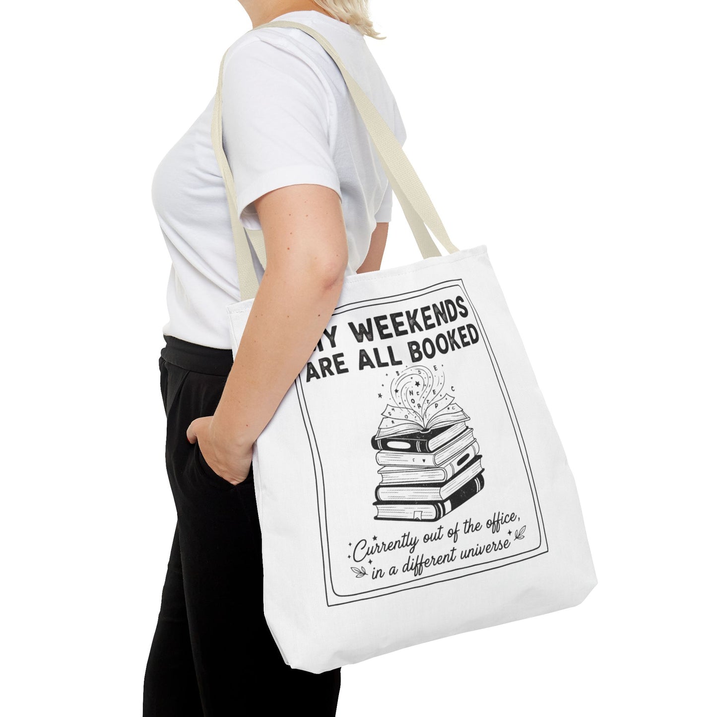 My Weekends Are All Booked Tote Bag | Funny Book Lover Gift | Bibliophile Aesthetic Canvas Bag | Literary Out of Office Tote