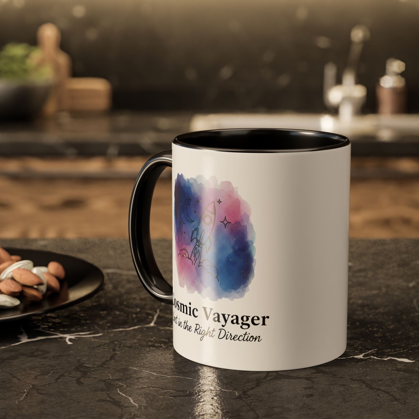 Cosmic Voyager Ceramic Coffee Mug – Space Rocket Art