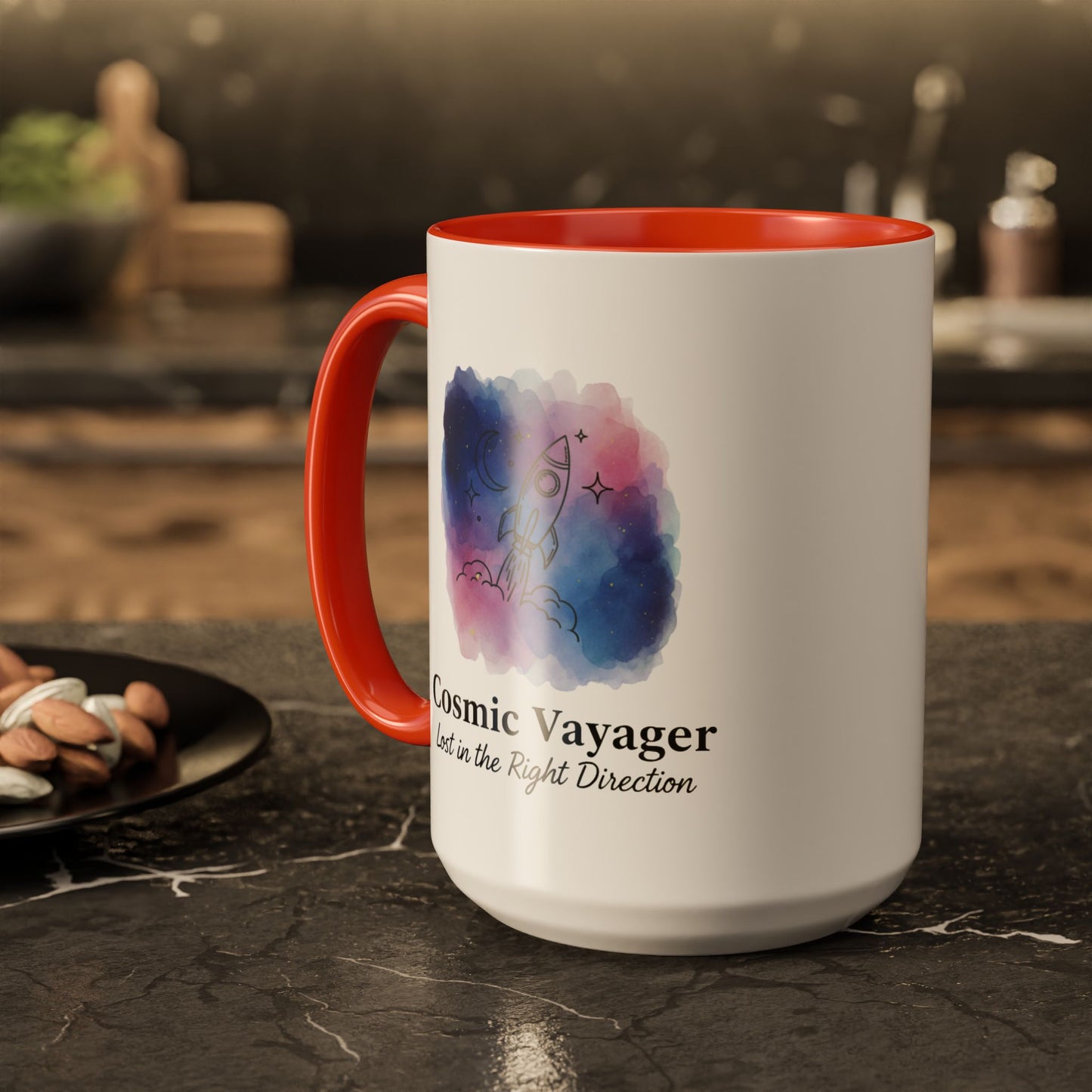 Cosmic Voyager Ceramic Coffee Mug – Space Rocket Art