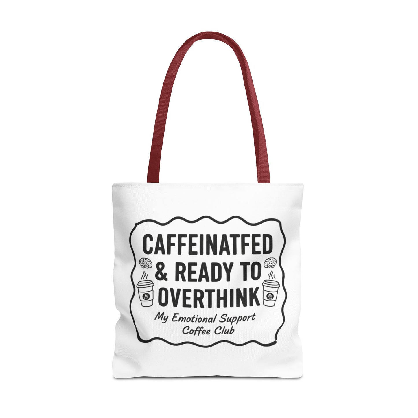 Caffeinated & Ready to Overthink Tote Bag | Funny Coffee Lover Gift | Sarcastic Aesthetic Canvas Tote for Students