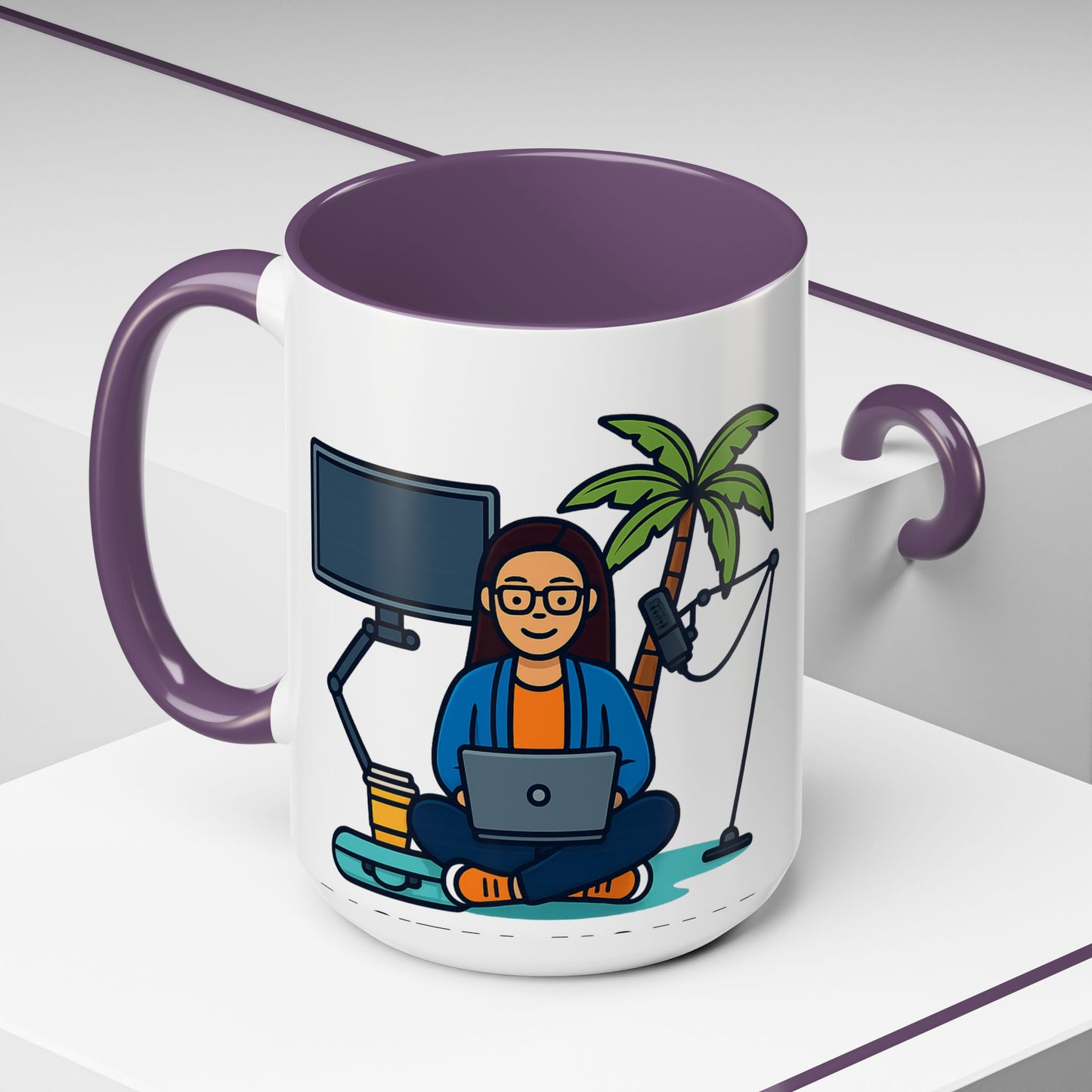 Island Podcast Coffee Mug Tropical Podcaster Illustration Ceramic Accent Mug