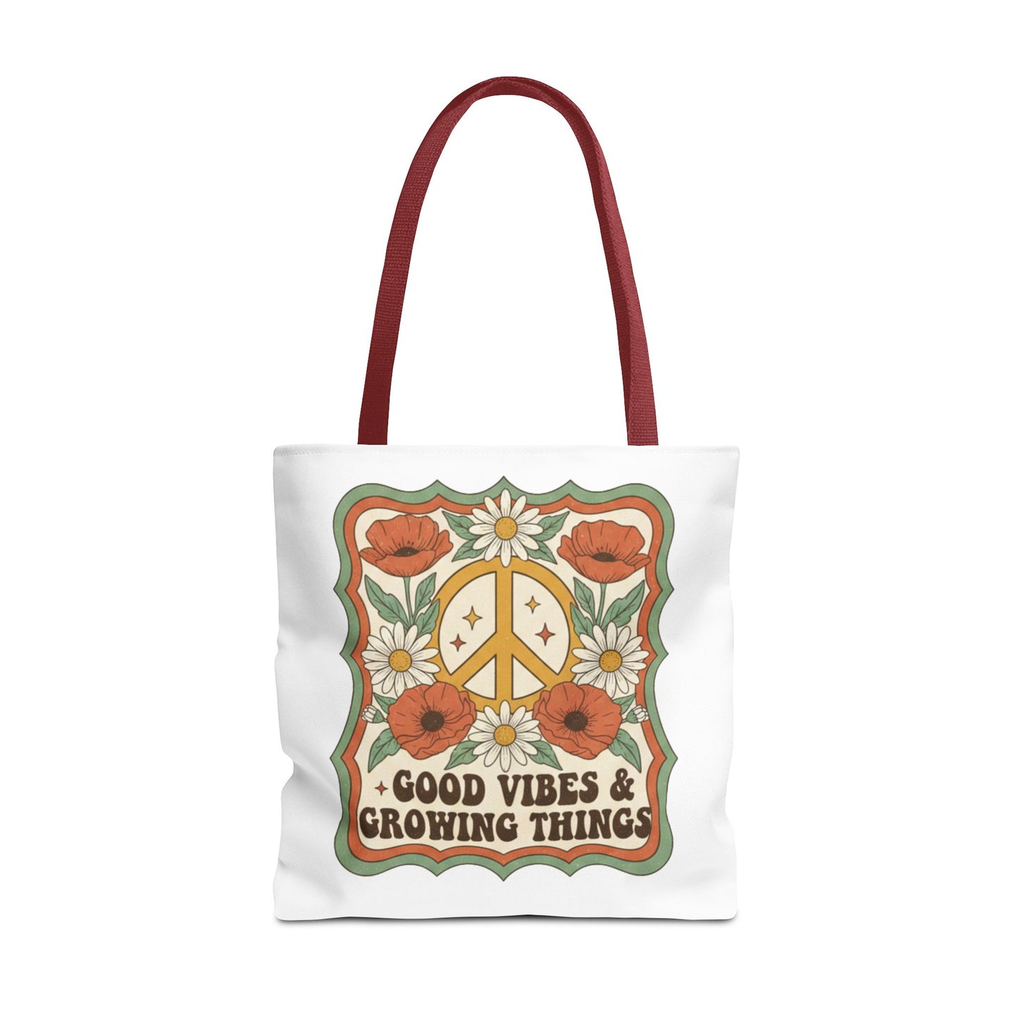 🌿 Retro Floral Tote Bag – “Good Vibes & Growing Things