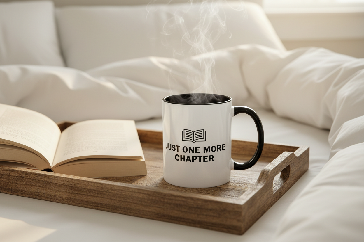 Book Lover Ceramic Coffee Mug - "Just One More Chapter" Reading Gift
