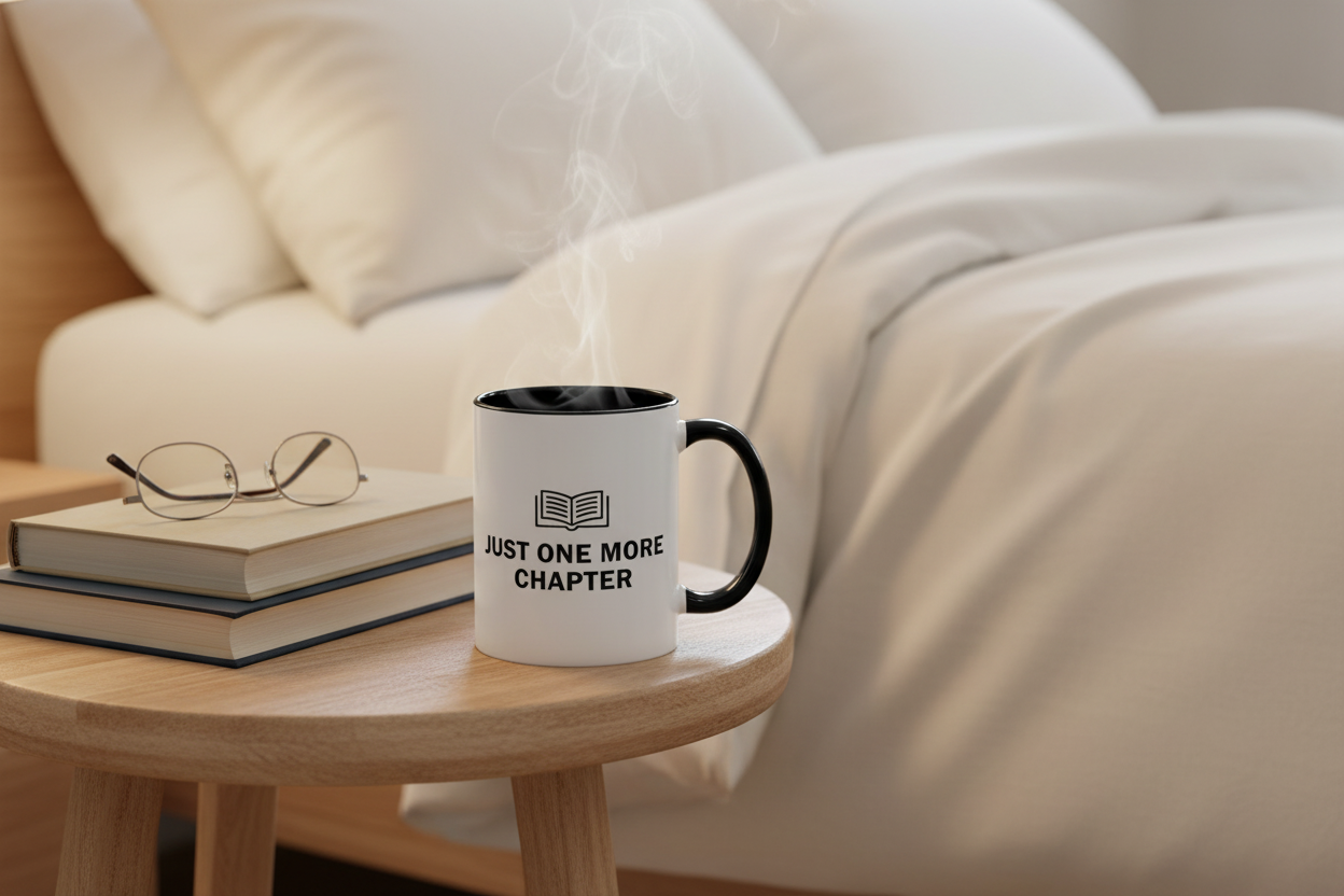 Book Lover Ceramic Coffee Mug - "Just One More Chapter" Reading Gift