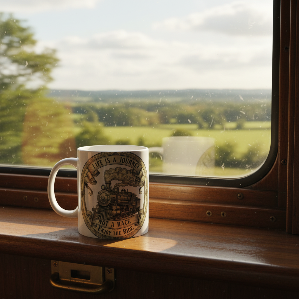 Life is a Journey Ceramic Coffee Mug | Vintage Steam Train | Inspirational Travel Gift