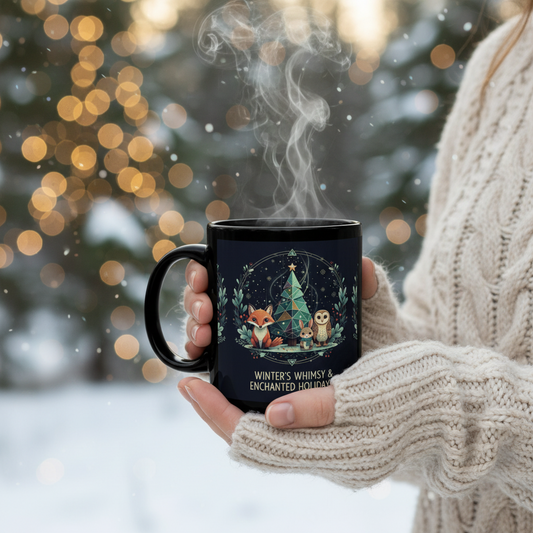 Enchanted Winter Fox & Owl Ceramic Coffee Mug | 15oz Holiday Gift