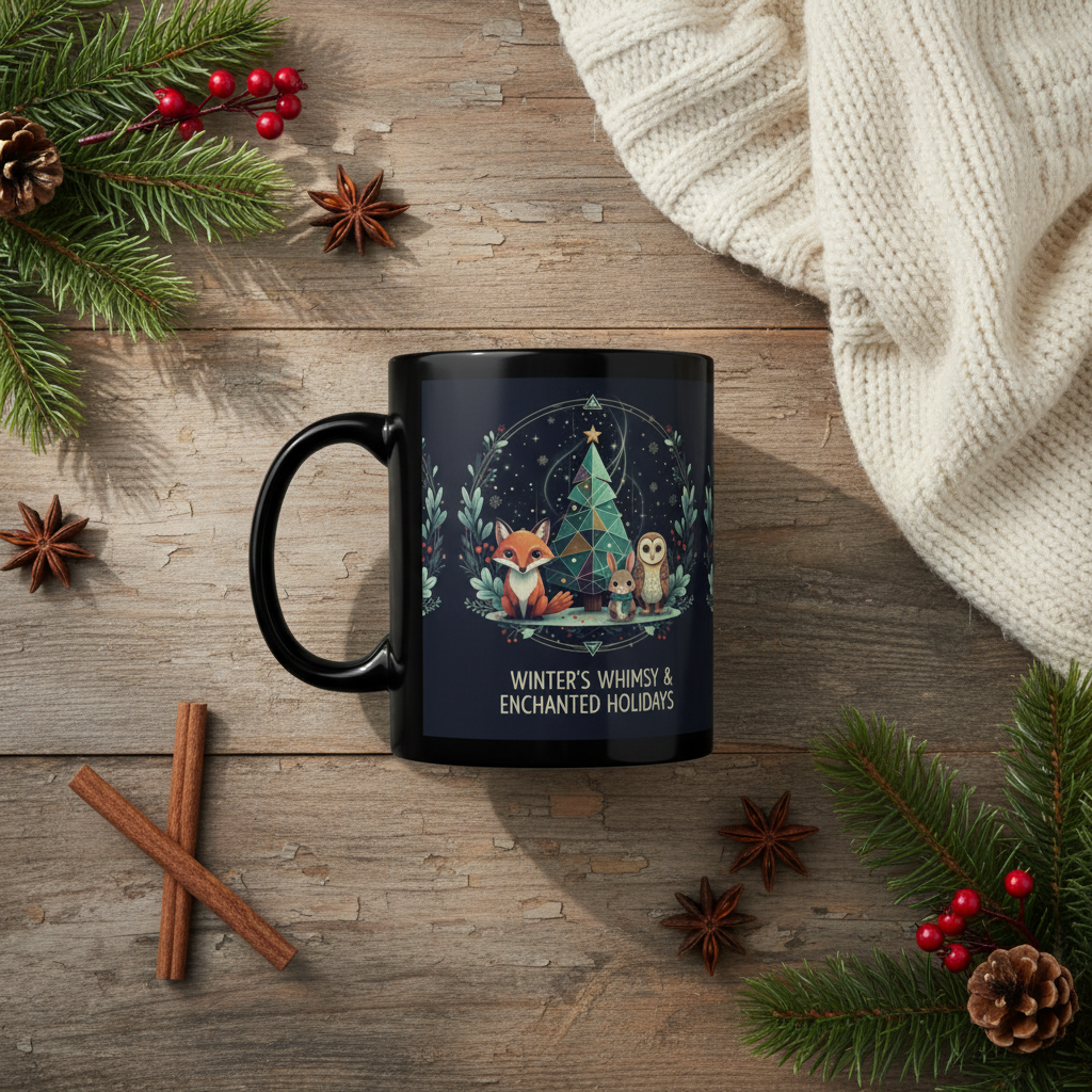 Enchanted Winter Fox & Owl Ceramic Coffee Mug | 15oz Holiday Gift