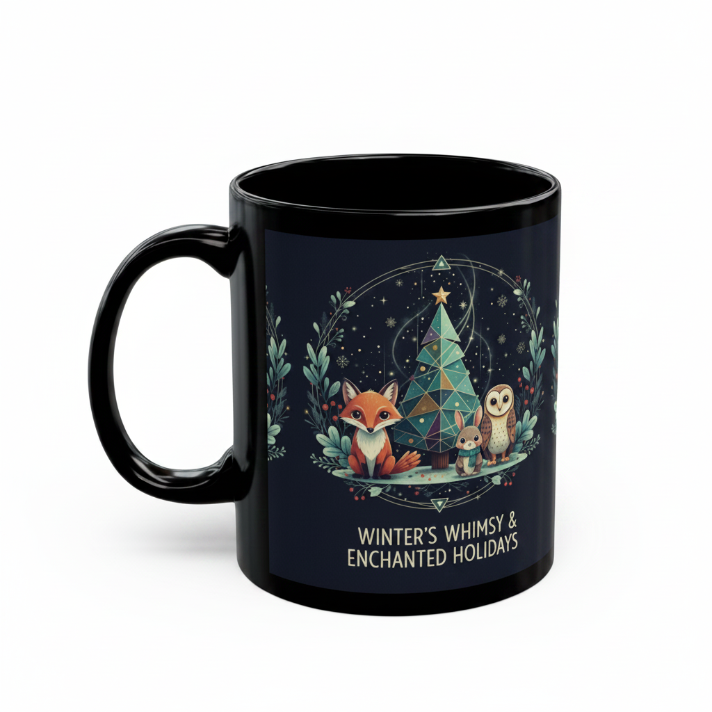 Enchanted Winter Fox & Owl Ceramic Coffee Mug | 15oz Holiday Gift