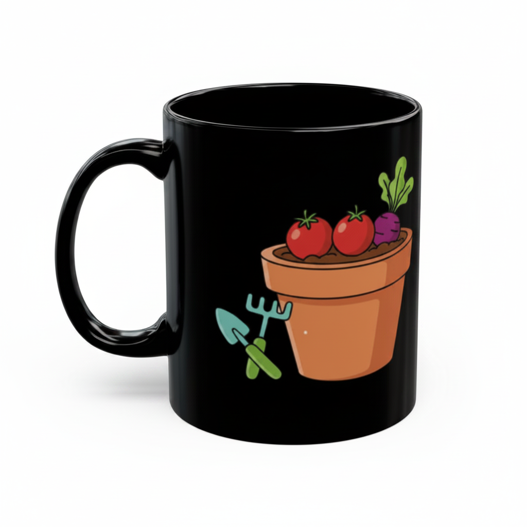 Veggie Garden Black Ceramic Coffee Mug | 15oz Plant Lover Gift