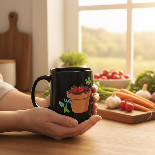 Veggie Garden Black Ceramic Coffee Mug | 15oz Plant Lover Gift
