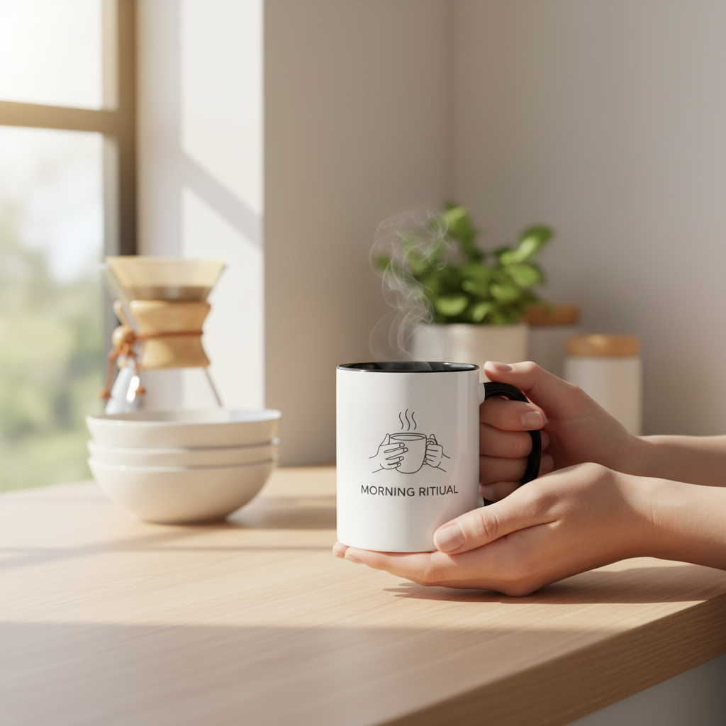 Mindful Morning Ritual Ceramic Coffee Mug | 11oz White Gift Cup