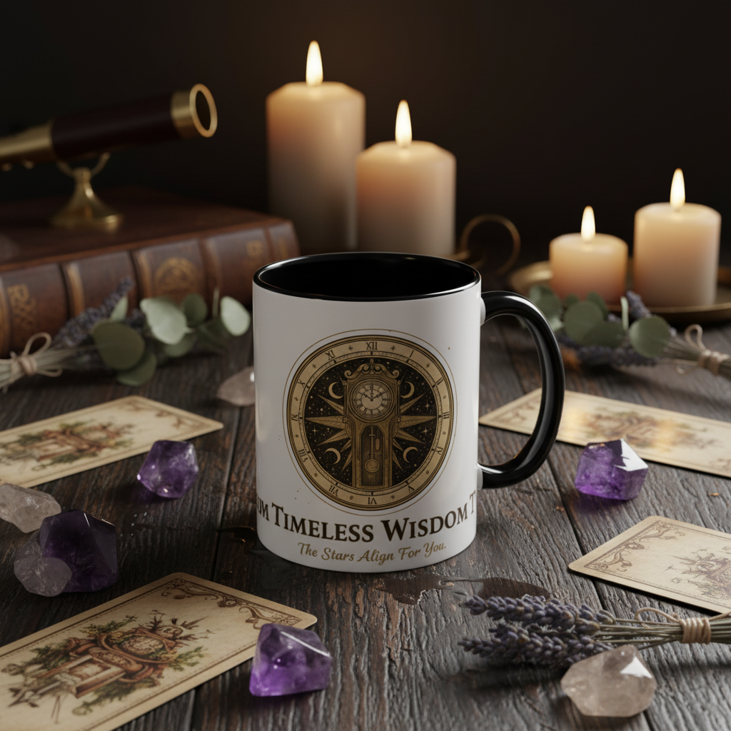 Vintage Celestial Clock Ceramic Coffee Mug | Timeless Wisdom Gift