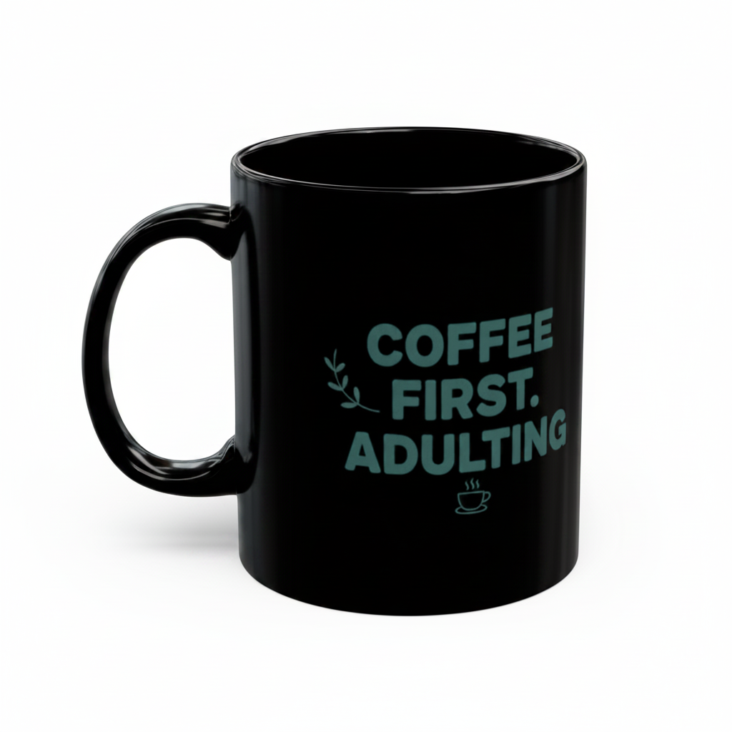 Black Ceramic Minimalist Text Coffee Mug | 15oz Sleek Desk Gift