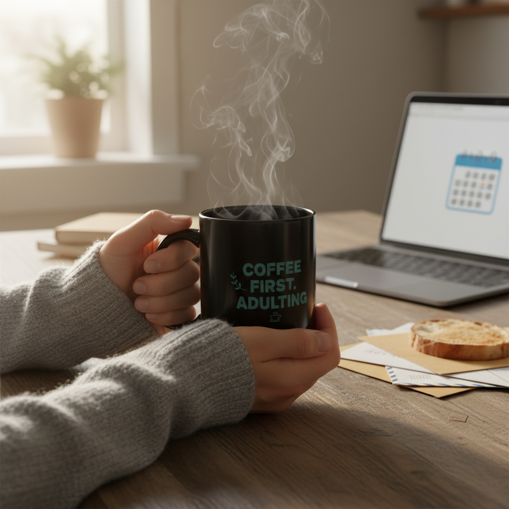 Black Ceramic Minimalist Text Coffee Mug | 15oz Sleek Desk Gift