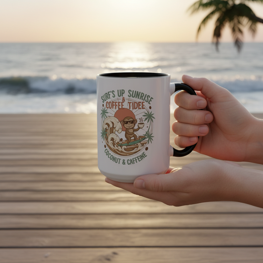 Tropical Surf Monkey Ceramic Coffee Mug | Surf's Up Sunrise Beach Gift