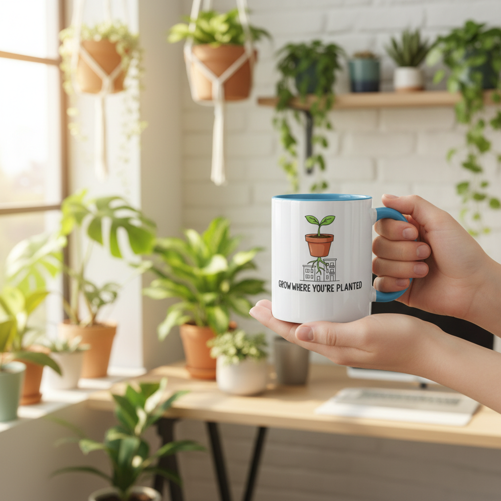 Watered & Well Planted Ceramic Coffee Mug | Plant Lover Gift