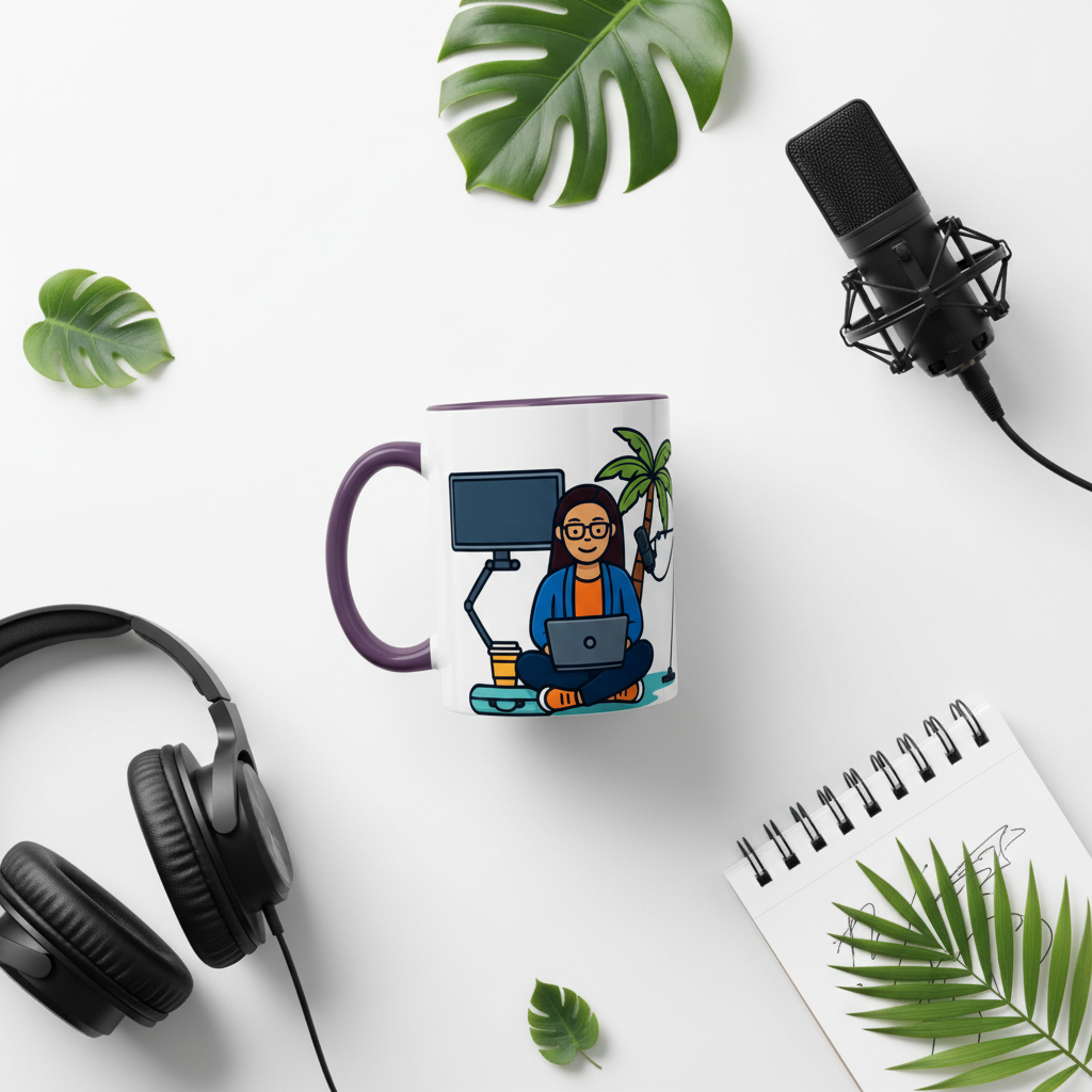 Island Podcast Coffee Mug Tropical Podcaster Illustration Ceramic Accent Mug