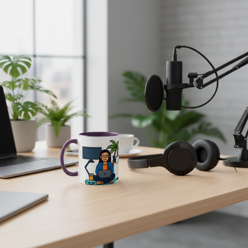 Island Podcast Coffee Mug Tropical Podcaster Illustration Ceramic Accent Mug