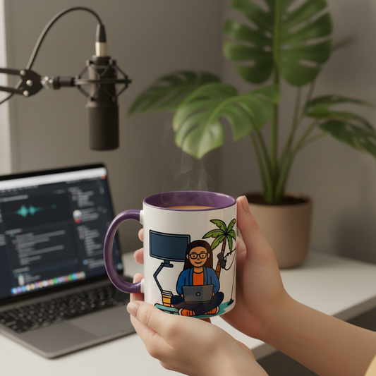 Island Podcast Coffee Mug Tropical Podcaster Illustration Ceramic Accent Mug