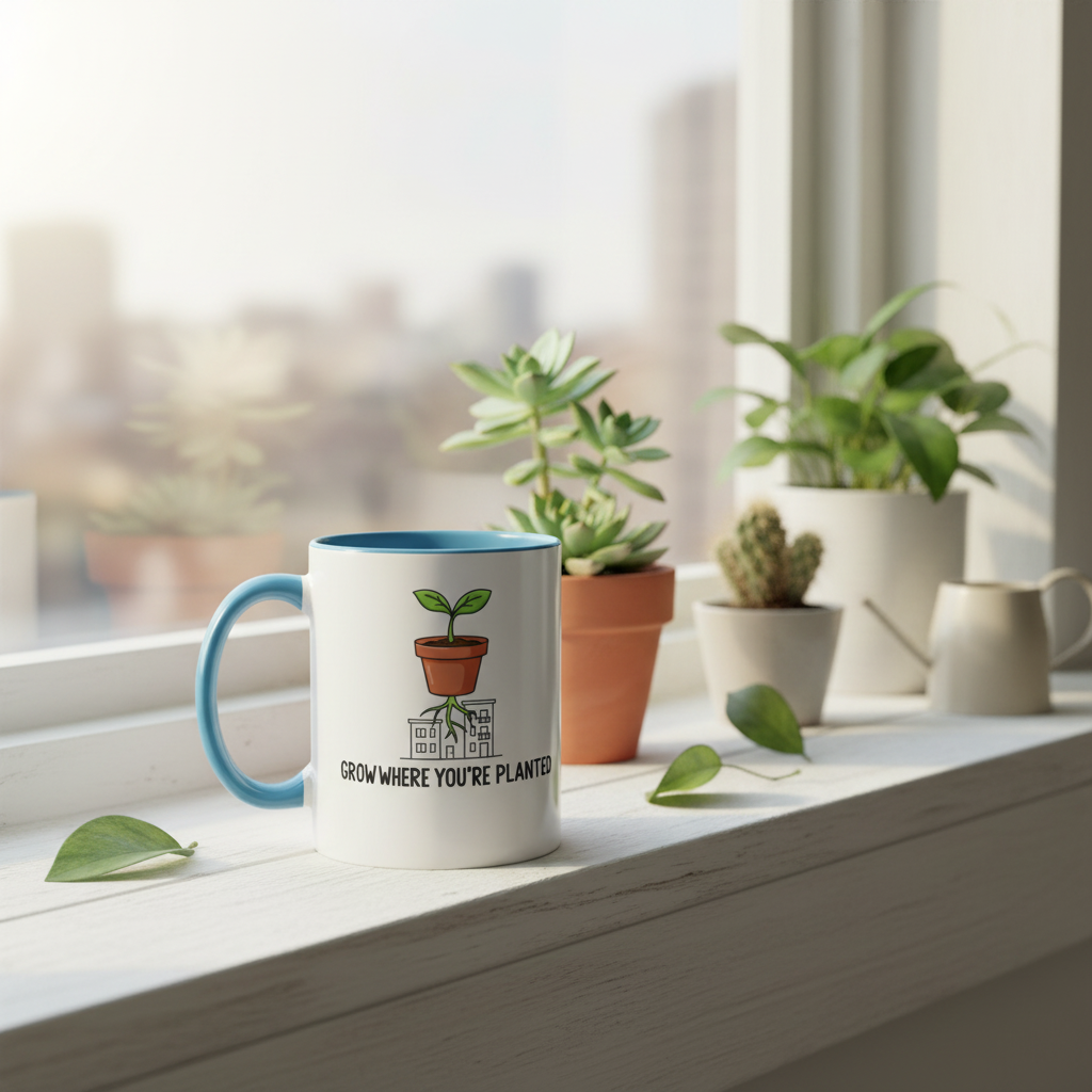 Grow Through It Ceramic Coffee Mug | 11oz Plant Lover Accent Cup