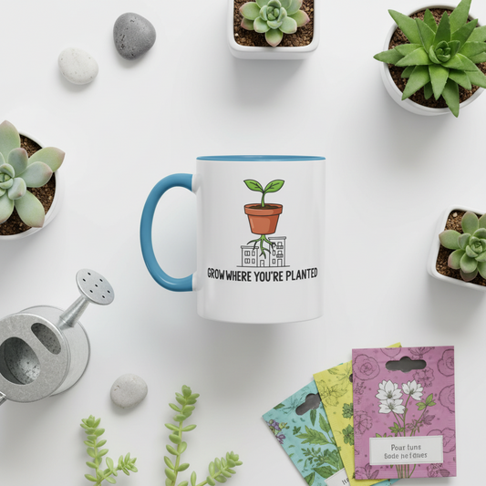 Grow Through It Ceramic Coffee Mug | 11oz Plant Lover Accent Cup