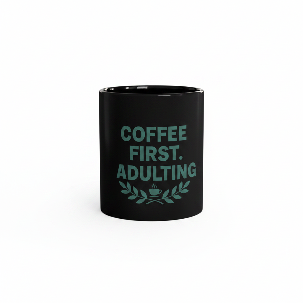 Coffee First Adulting Mug Funny Coffee Lover Black Ceramic Mug (11oz/15oz)