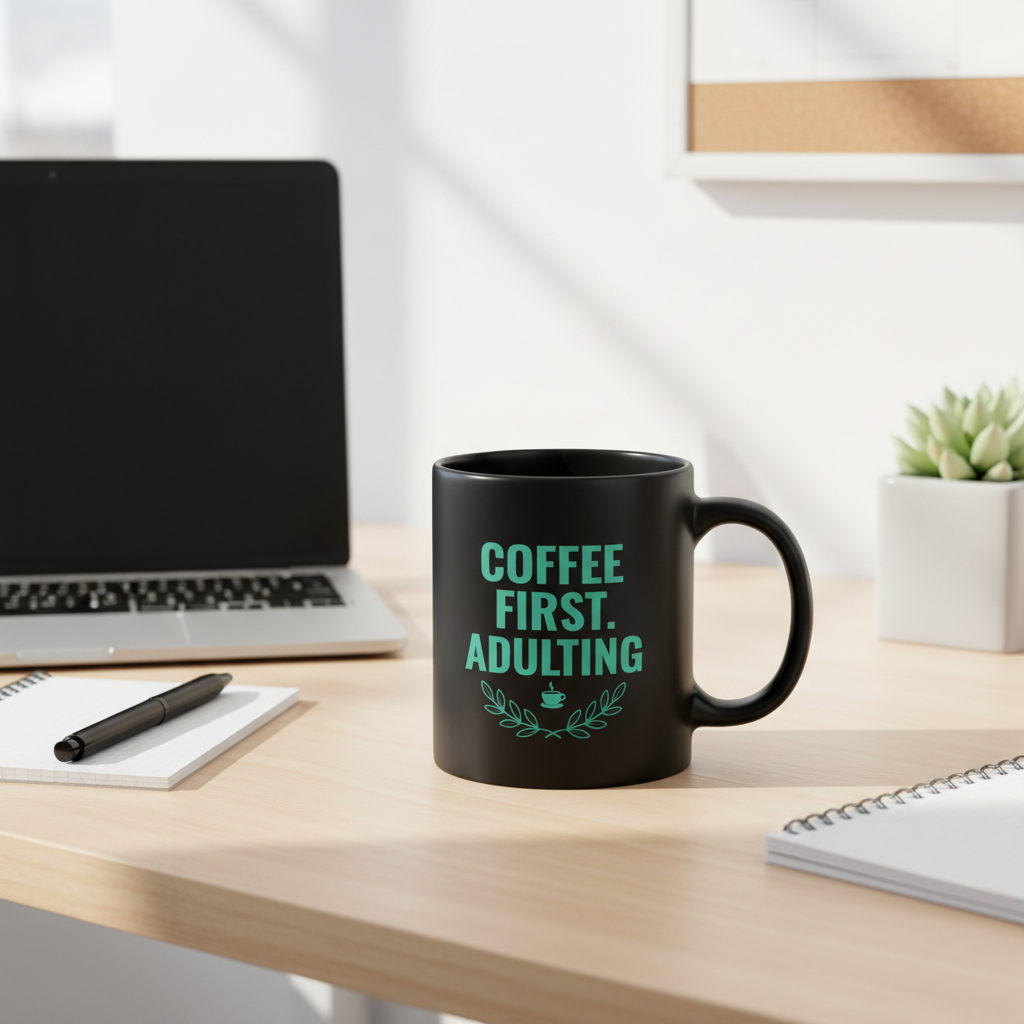 Coffee First Adulting Mug Funny Coffee Lover Black Ceramic Mug (11oz/15oz)