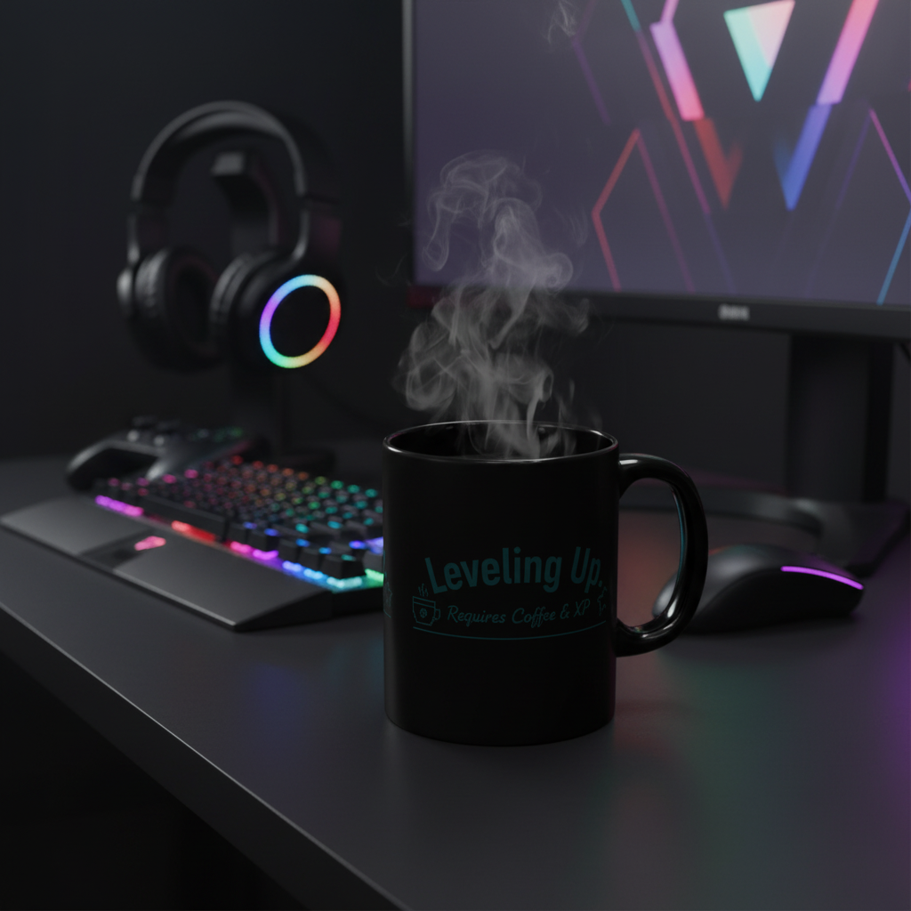 Funny Gaming Black Ceramic Coffee Mug | 15oz Leveling Up Gamer Gift