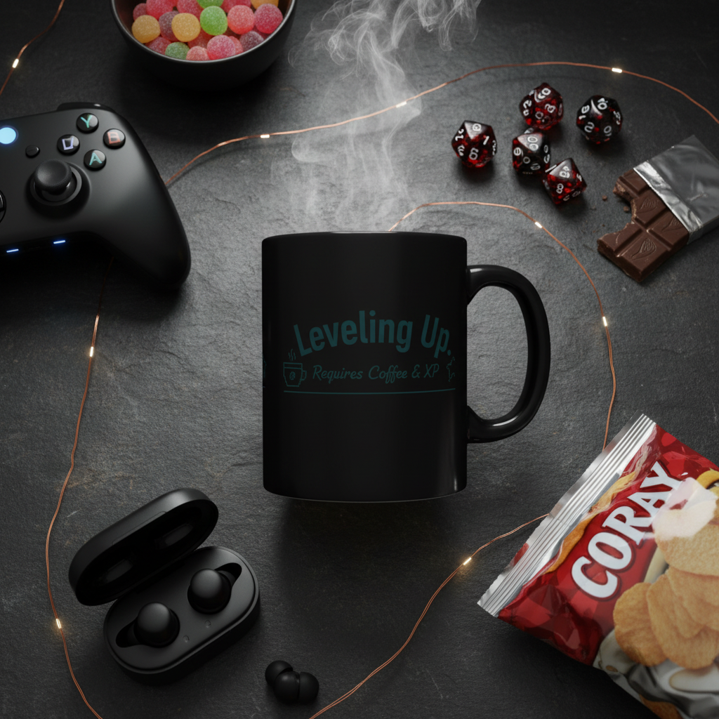 Funny Gaming Black Ceramic Coffee Mug | 15oz Leveling Up Gamer Gift