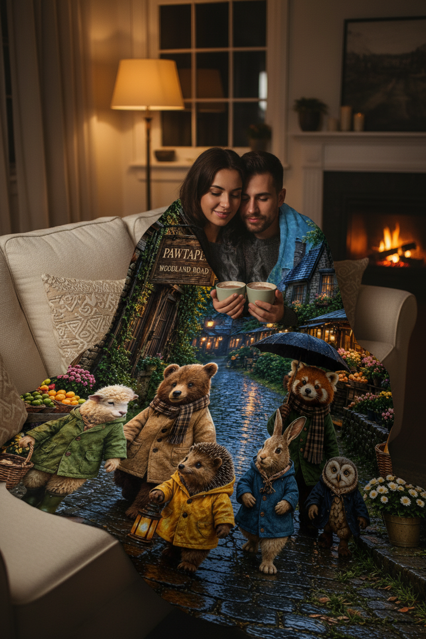 PAWTAPES™ Woodland Road Cozy Animal Plush Blanket