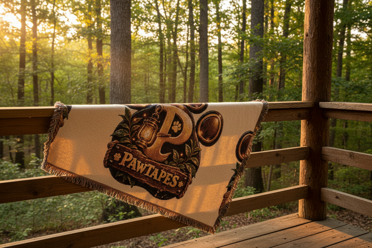 PawTapes™ Logo Woven Blanket — Cozy Throw for Pet & Nature Lovers
