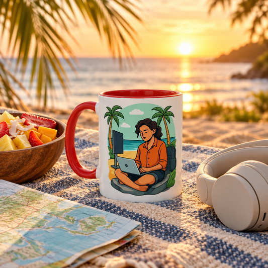 Beach Digital Nomad Ceramic Coffee Mug | Work From Paradise Accent Cup