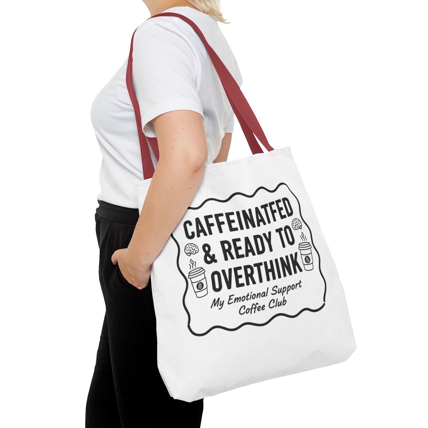 Caffeinated & Ready to Overthink Tote Bag | Funny Coffee Lover Gift | Sarcastic Aesthetic Canvas Tote for Students