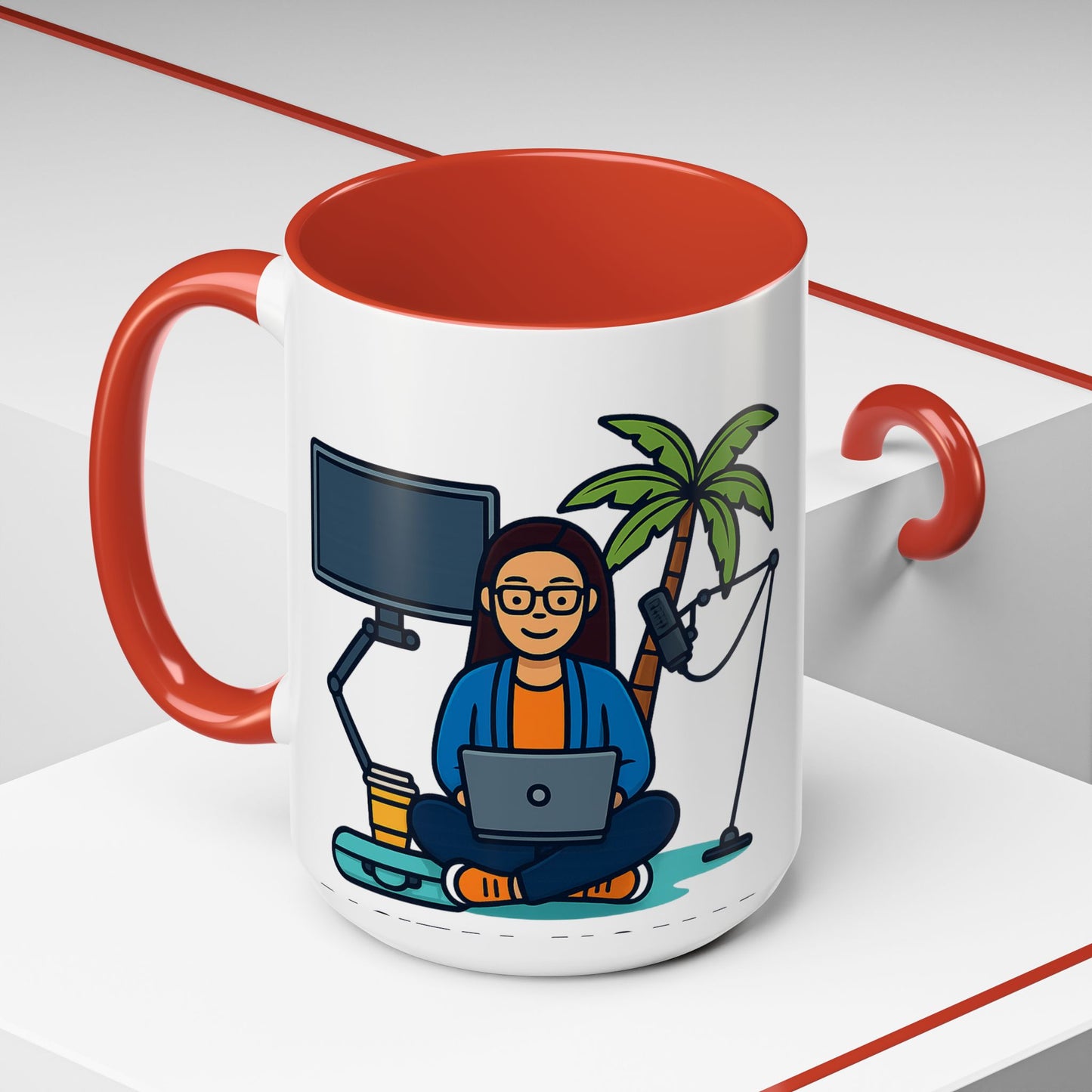 Island Podcast Coffee Mug Tropical Podcaster Illustration Ceramic Accent Mug