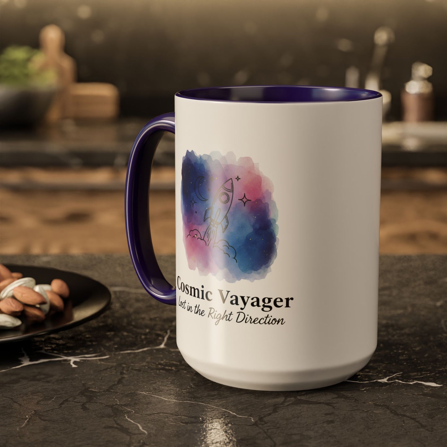 Cosmic Voyager Ceramic Coffee Mug – Space Rocket Art