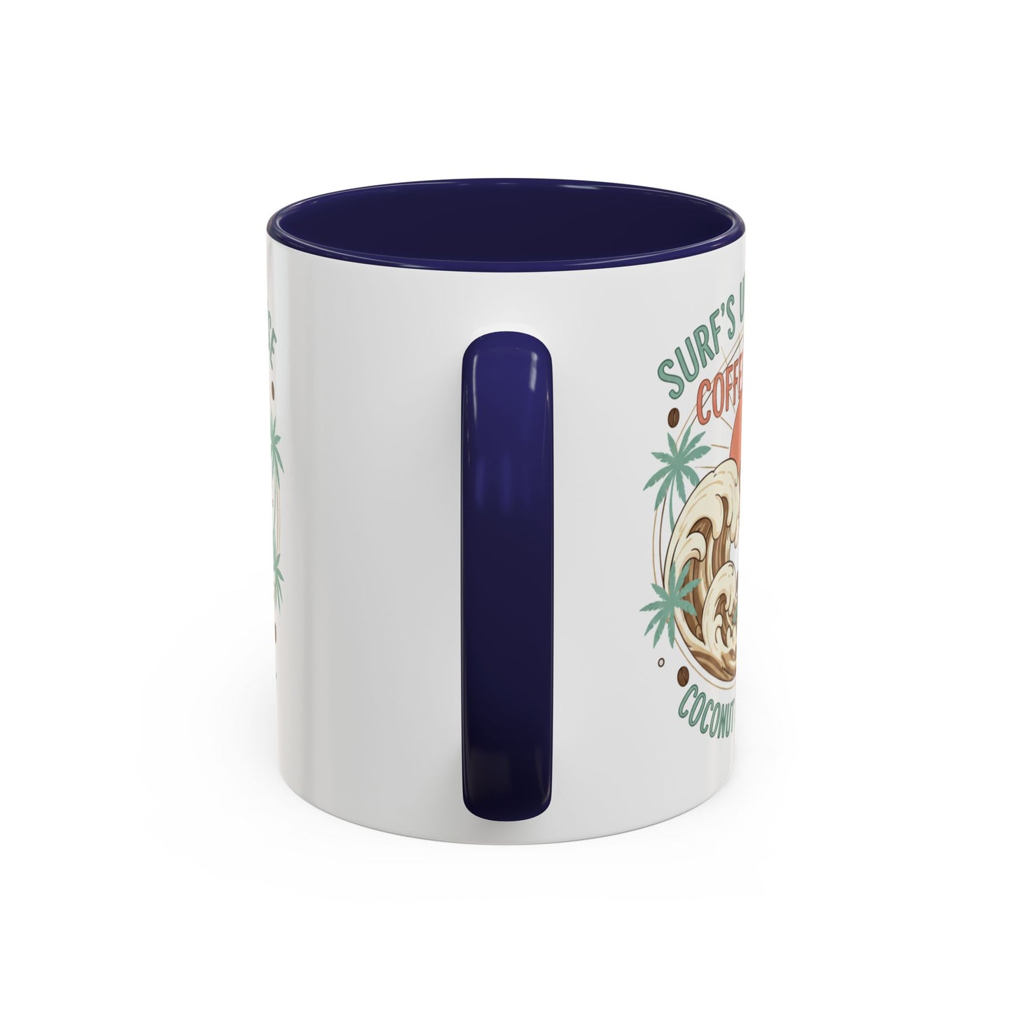 Coffee Mug “Surf’s Up Sunrise: Coconut & Caffeine” Tropical Surf Monkey Accent Mug
