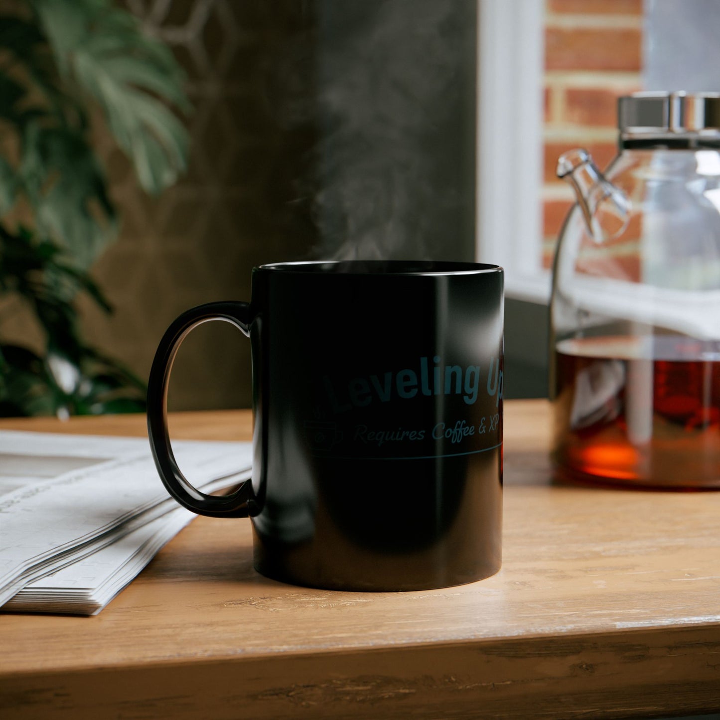 Black Ceramic Gaming Coffee Mug – "Leveling Up. Requires Coffee & XP"