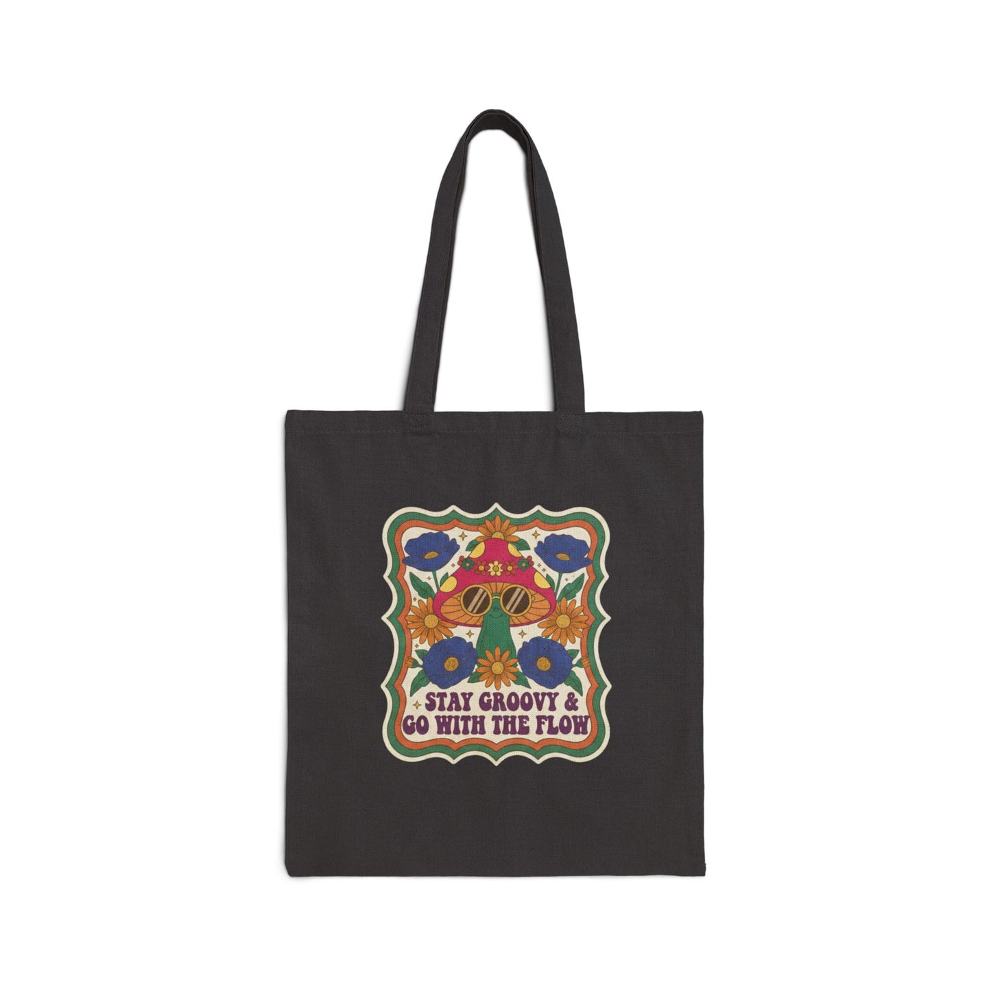 Retro Mushroom Canvas Tote Bag | 70s Vintage Boho Floral Gift