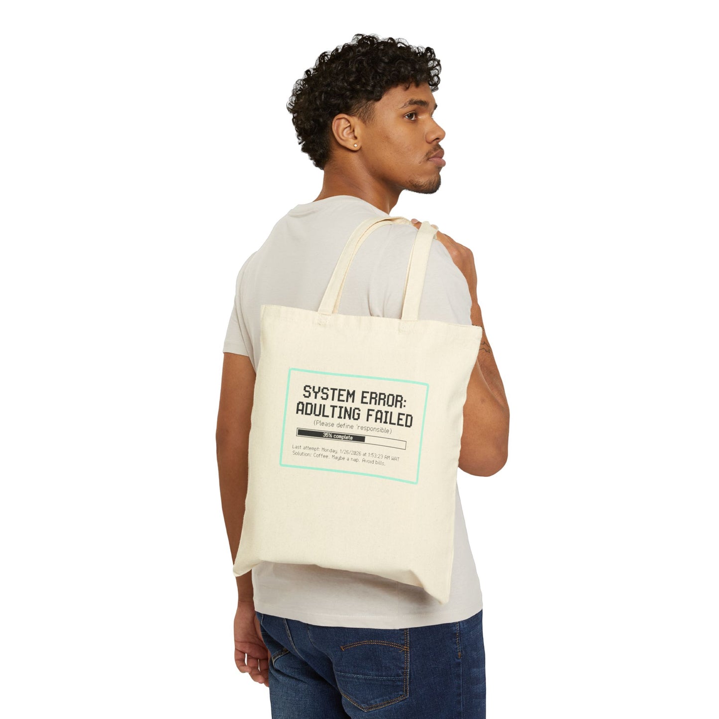System Error: Adulting Failed Tote Bag | Funny Millennial Humor Canvas Bag | Retro Tech Aesthetic Student Gift