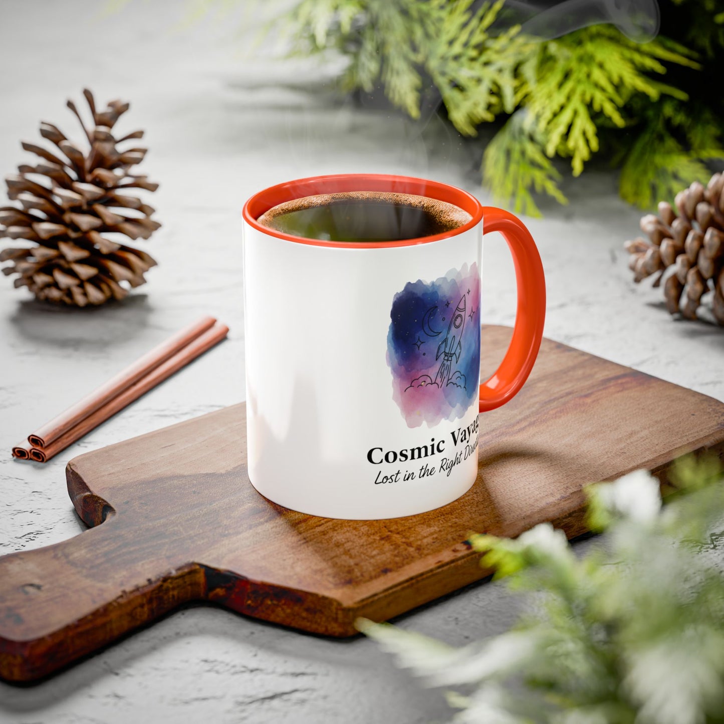 Cosmic Voyager Ceramic Coffee Mug – Space Rocket Art